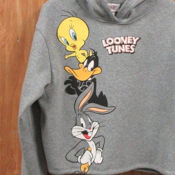 LOONEY TOONS Warner Bros Cropped Hoodie Sweatshirt Juniors XS 1 Bugs Tweety NWT - Picture 2 of 12